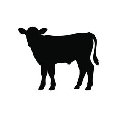 Black silhouette of a young calf standing on a white background