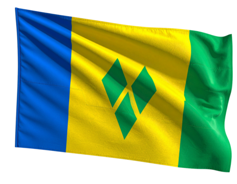 Saint Vincent and the Grenadines Flag Waving with Realistic Fabric Texture, isolated on transparent background PNG