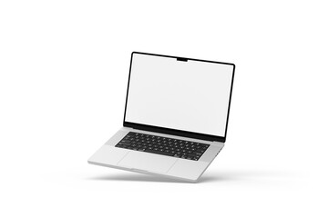 Laptop with blank screen mockup isolated on white background, 3d rendering.
