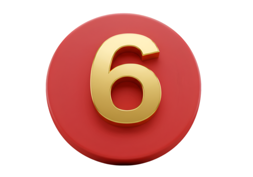 Isolated 3D Render Of Number Six On Red Circle Isolated Background