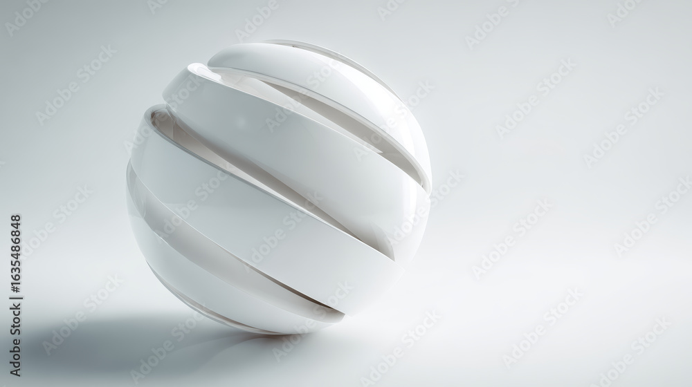 Poster abstract white sphere with curved segments creating modern and smooth design, set against clean ligh