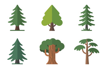 Coniferous and deciduous tree icons, forest plant vector, woodland tree illustration, nature collection, green tree set