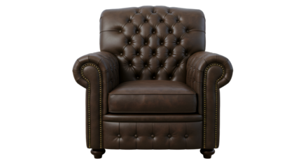 Isolated 3D Illustration of a Classic Brown Leather Armchair with Studded Detail