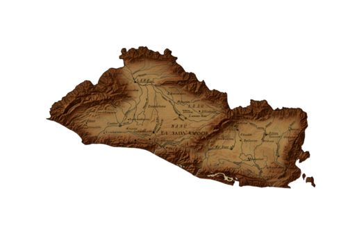 Isolated 3D Map Of El Salvador On Transparent Black Background