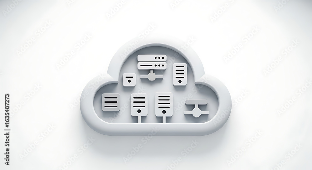 Aufkleber a minimalist cloud computing diagram with servers and connections on a white background design conce