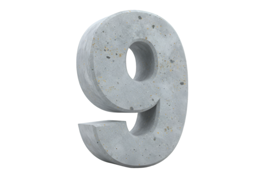 Isolated 3D Rendered Concrete Number Nine Isolated On Black Background