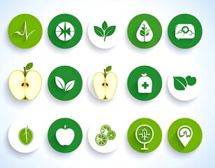 Circular icons depicting health, nature, and wellness concepts