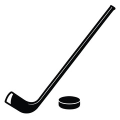 A clean line drawing illustration of an ice hockey stick and puck ready for sports graphics