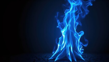A dark blue flame on a black background.
