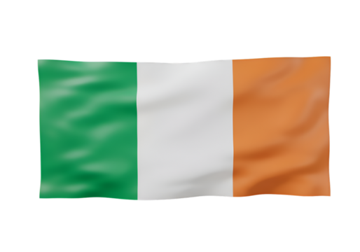 Ireland Flag Illustration with Waving Textured Three Stripes on Transparent Background