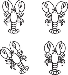 Obraz premium Set of Lobster Outline vector illustration isolated On Transparent Background