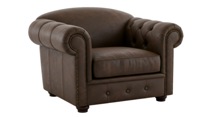 Isolated 3D Photo of a Brown Leather Armchair on a Transparent Background