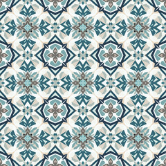 Seamless geometric floral pattern in white and green vector design for wallpaper, fabric, and tiles