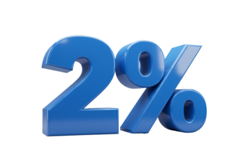 Isolated 3D Render of a Blue 2 Percent Symbol on Black Background Illustration