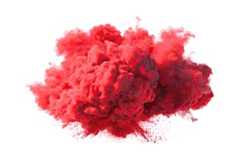 A vibrant, cloud-like mass of crimson smoke against a black background.  The smoke has a fluffy, almost organic texture, radiating outwards