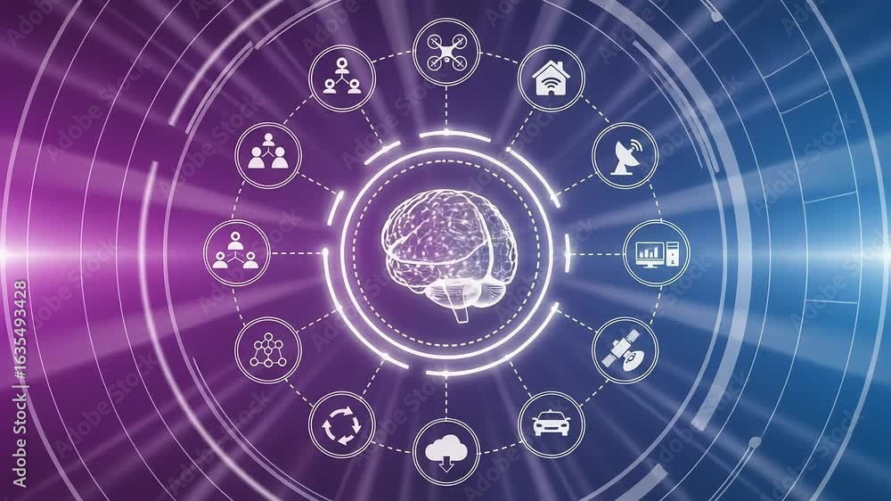 Poster abstract artificial intelligence concept with brain and network connections representing modern tech