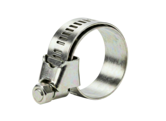 Metal hose clamp with screw adjustment isolated on transparent background