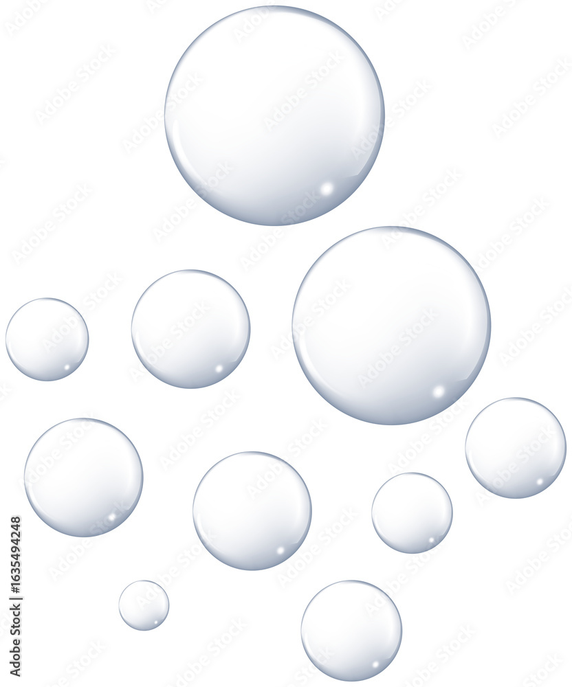 Fototapete collection of translucent floating soap bubbles with iridescent highlights reflecting light and colo