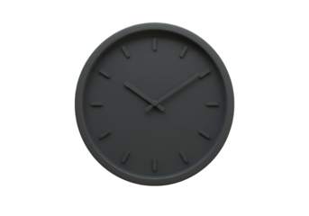 Isolated Dark Gray Round Clock with Minimalist Design and Transparent Background