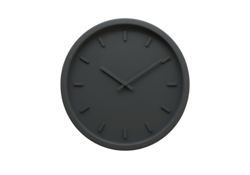 Isolated Dark Gray Round Clock with Minimalist Design and Transparent Background