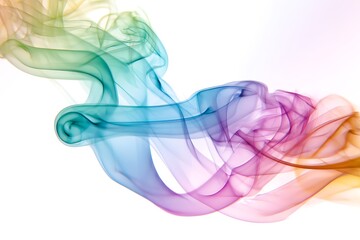 Vibrant, colorful smoke art swirling gracefully on a white background, perfect for abstract designs, creative concepts, and adding a touch of elegance