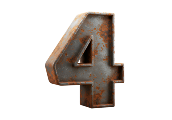 Isolated 3D Rendered Rusty Metallic Number Four in Brown Texture
