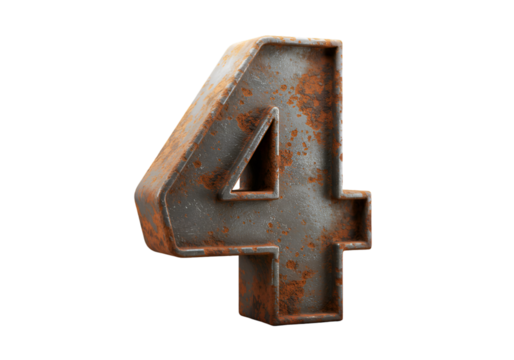 Isolated 3D Rendered Rusty Metallic Number Four in Brown Texture - Powered by Adobe