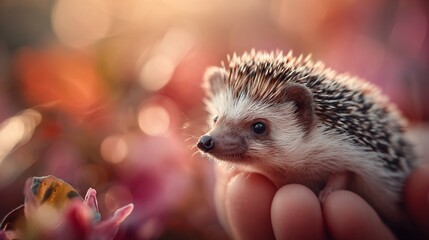 Tiny hedgehog held gently in a hand.