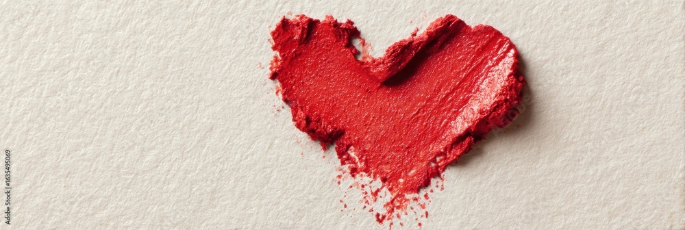Poster red lipstick smudge shaped like a heart on a soft background creating a bold expression of love