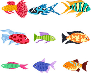 Fototapeta premium decorative fish set cartoon vector illustration