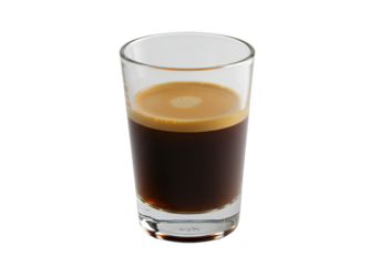 Isolated Espresso Shot in Transparent Glass on Black Background Photo