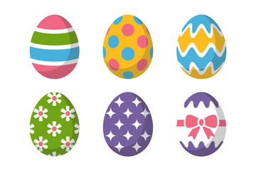 Decorated Easter eggs, colorful egg icon set, spring holiday vector, patterned egg illustration, festive celebration design
