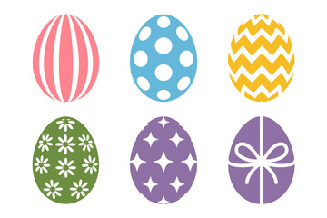 Colorful Easter egg icons, spring holiday egg set, decorative pattern vector, festive celebration illustration, pastel egg clipart