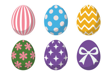 Decorative Easter eggs, floral and ribbon pattern, spring celebration vector, colorful holiday egg set, festive illustration
