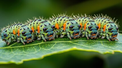Fototapeta premium Colorful caterpillars on a leaf