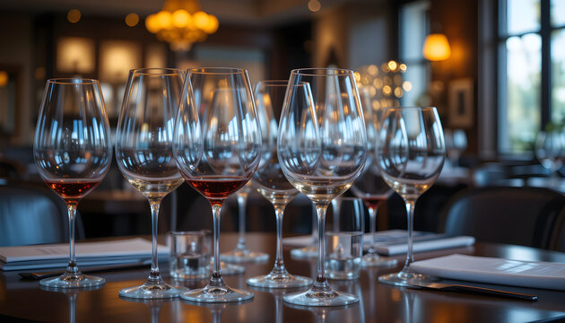 Wine glasses in the restaurant table
