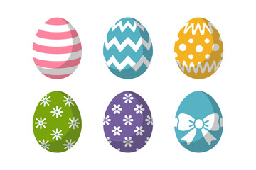 Striped and dotted Easter eggs, spring holiday icon set, pastel color vector, decorative egg illustration, festive celebration design