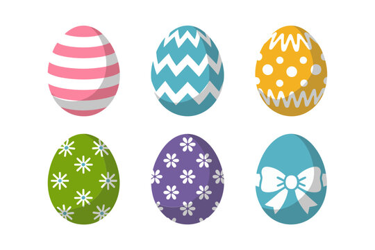 Striped and dotted Easter eggs, spring holiday icon set, pastel color vector, decorative egg illustration, festive celebration design