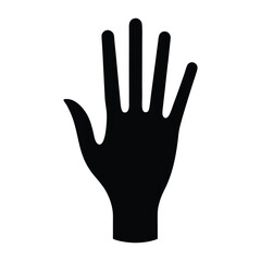 A stark black silhouette of an open human hand with fingers slightly spread, presented against a clean white background.