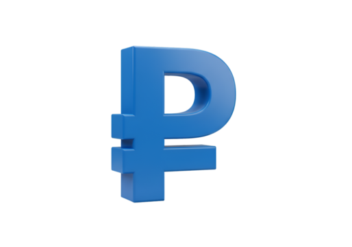 Isolated Blue Ruble Symbol on Transparent Background a 3D Illustration