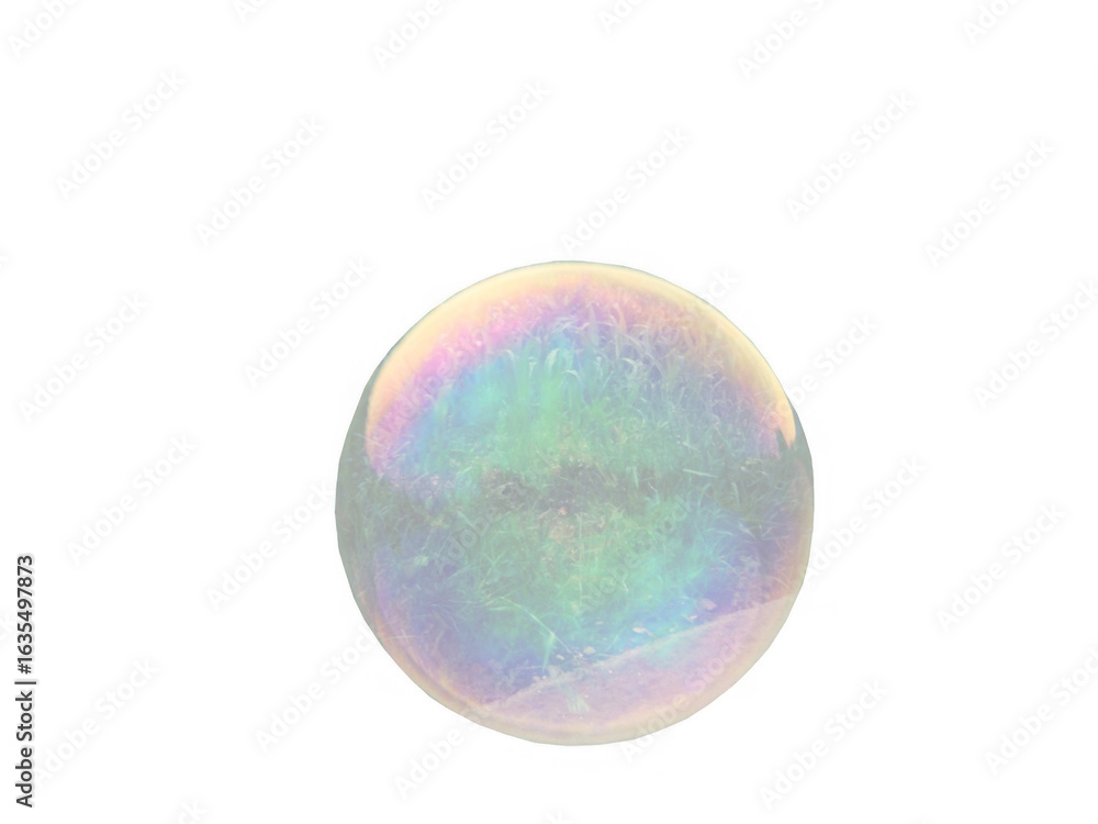 Poster a single iridescent soap bubble with rainbow colors reflecting on its surface isolated on transparen