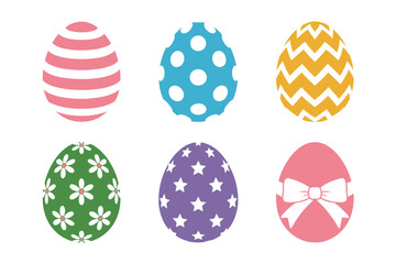 Easter eggs with bows, decorative spring egg set, pastel holiday vector, cute celebration illustration, colorful egg icons