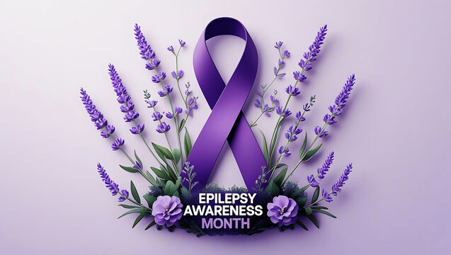 Elegant Epilepsy Awareness Month Design with Lavender and a Purple Ribbon Symbolizing Hope and Support for the Cause