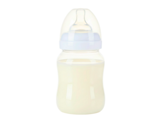 Baby bottle filled with milk isolated on transparent background