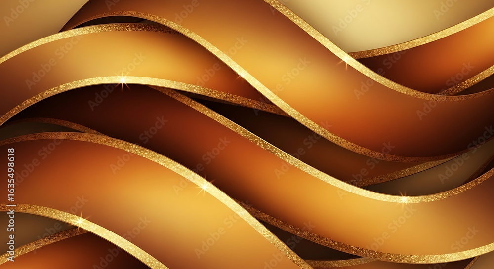 Poster golden shimmer abstract background with elegant flowing ribbon elements design