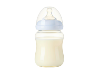 Baby bottle filled with milk isolated on transparent background