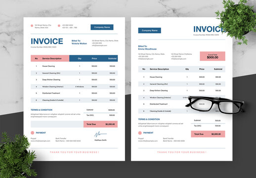 Pink And Blue Cleaning Service Invoice