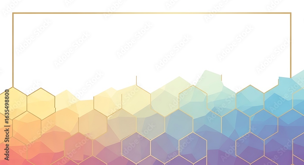 Poster gradient honeycomb background with golden frame design ideal for presentation template design