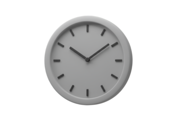 Isolated Gray Wall Clock with Dark Hands on a Black Transparent Background