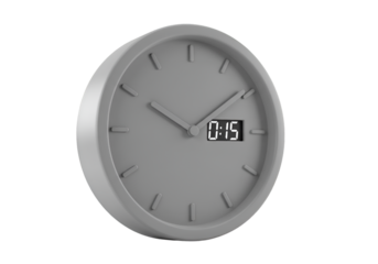 Isolated Gray Clock With Digital Display Against Transparent Background